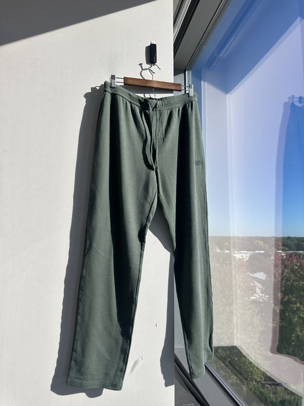 Hugo Boss Waffle Knit Olive Green Cotton Blend Sweatpants L